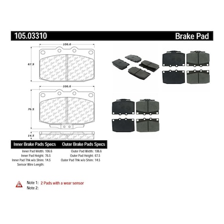 Centric Parts Centric 105.03310 Centric Posi-Quiet Ceramic Disc Brake Pad Sets 105.0331